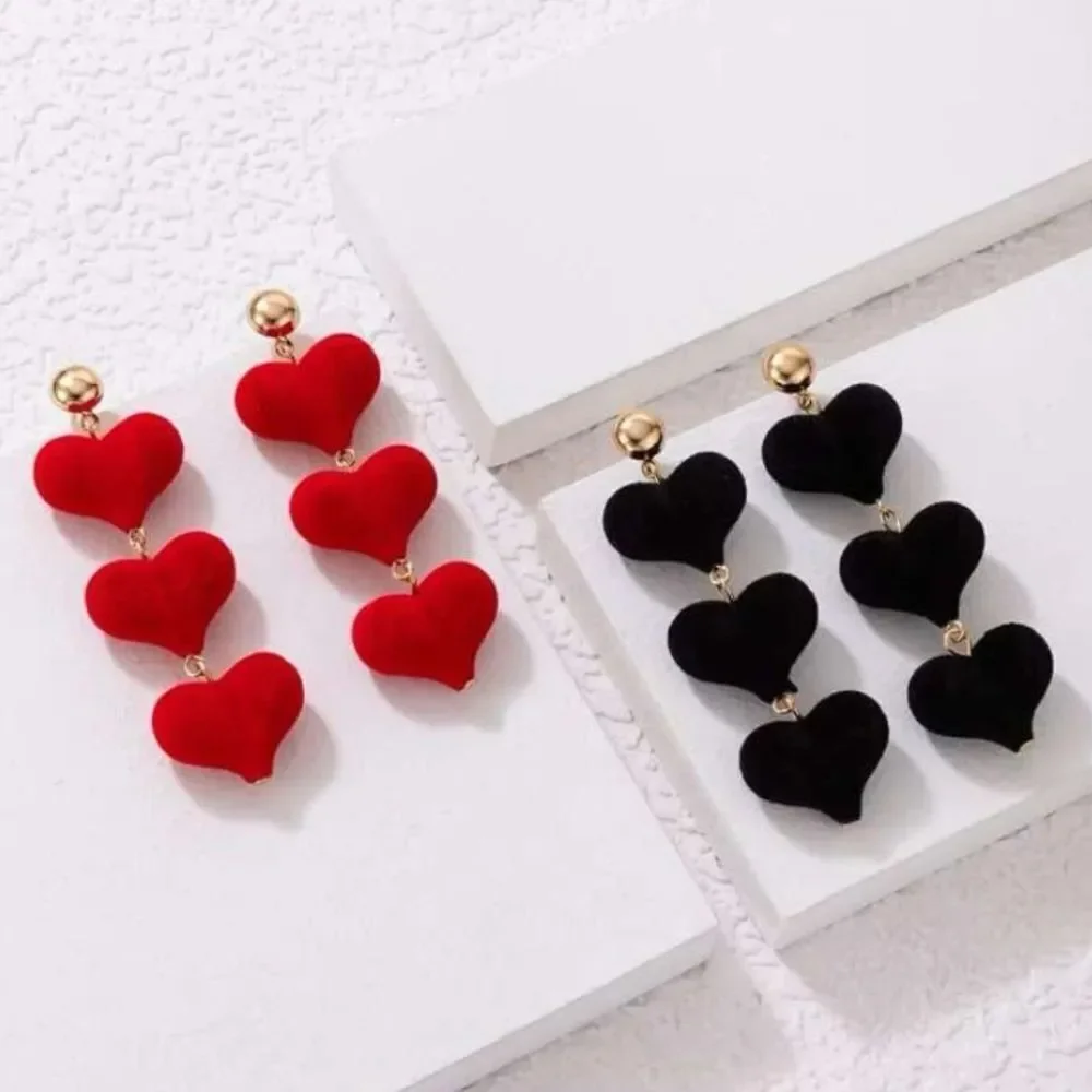 3for$20 NEW 2pairs Black & Red Love Velvet Long Gift Earrings